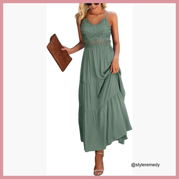 Crochet Lace Maxi Dress with Spaghetti Straps for Summer Beach